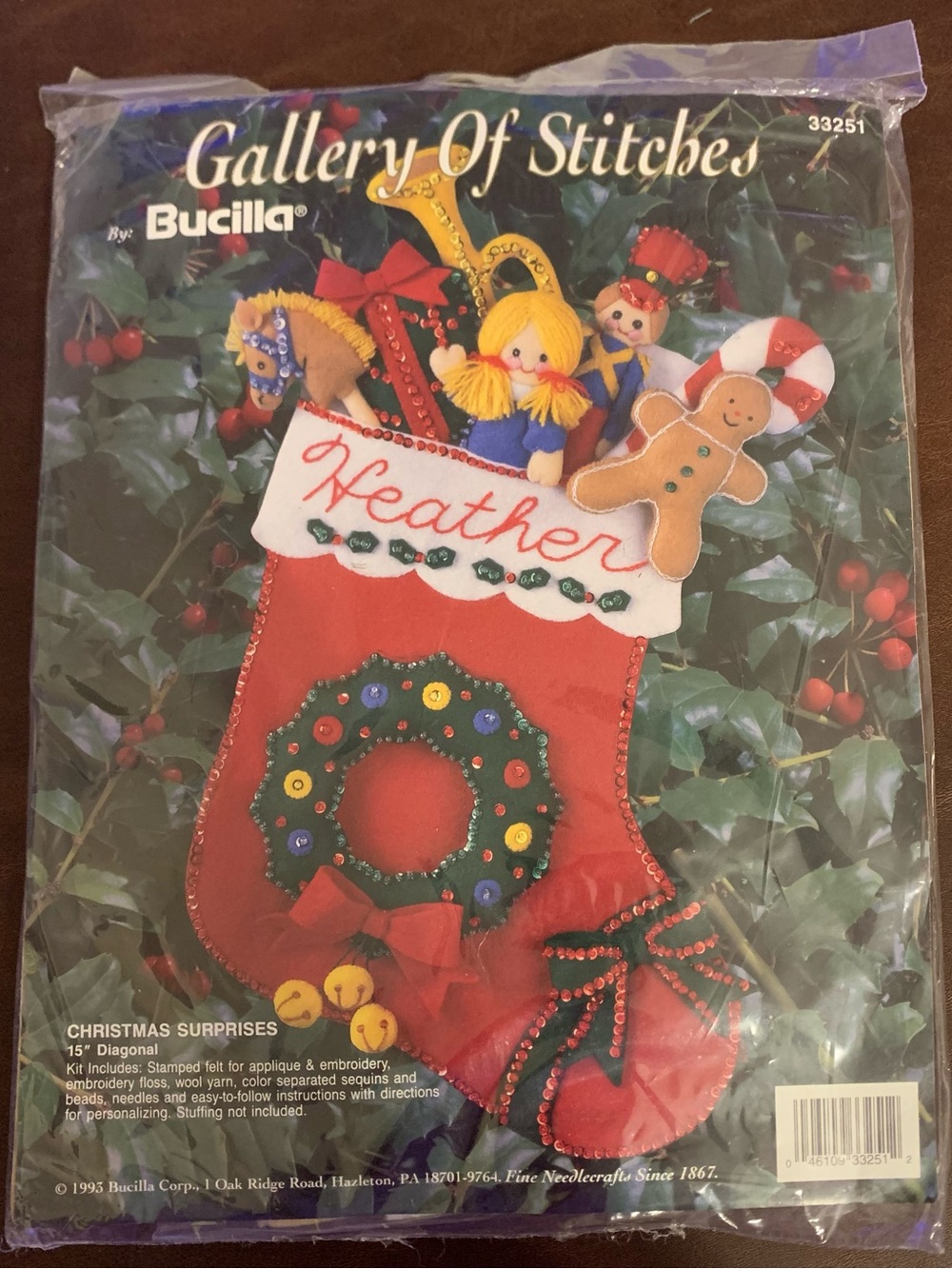 Vintage - 1993 - Bucilla “Christmas Surprises” Felt Appliqué Stocking Kit.